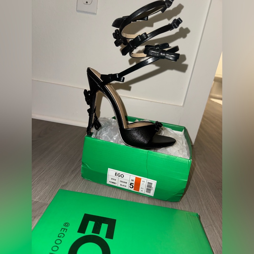 EGO Black Stiletto Heels Strappy Sandals